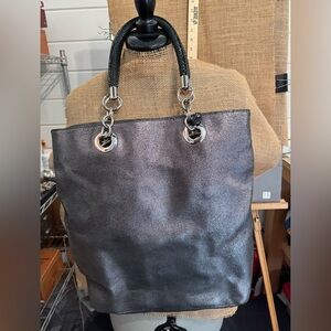 Cynthia Rowley Large grey metallic tote purse hobo bag with silver hardware